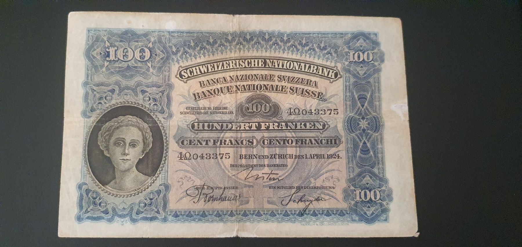 Banconote: 100 Franken Typ Mäher 1924 – Usato da Baden venduto da Vinci2008