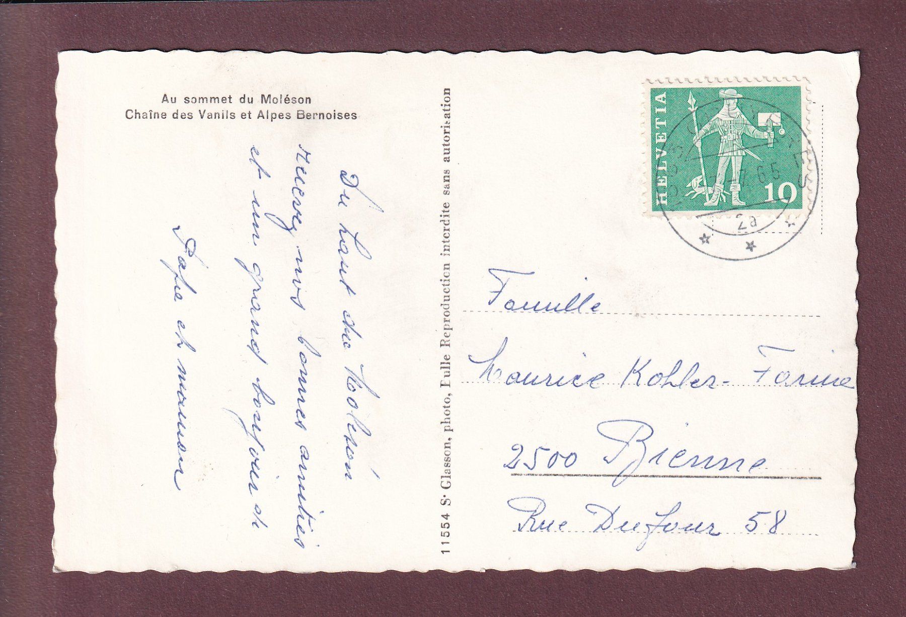 Cartoline postali: Au sommet du MOLESON - 1965 – Usato da Pully venduto da nicecards 1