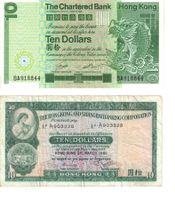 2 Banknoten von  je 10 Dollars Hongkong