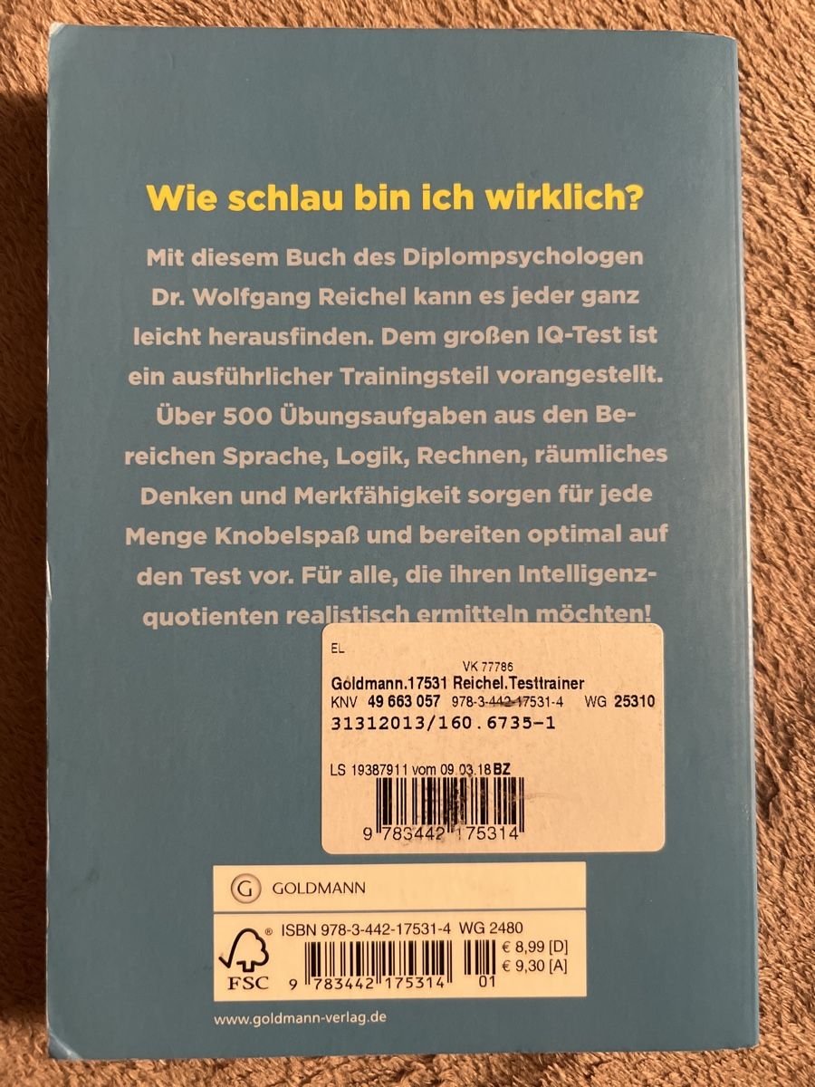 Libri: Test Trainer IQ Tests, Goldmann – Nuovo (secondo la descrizione) da Oberengstringen venduto da Rogi9698 1