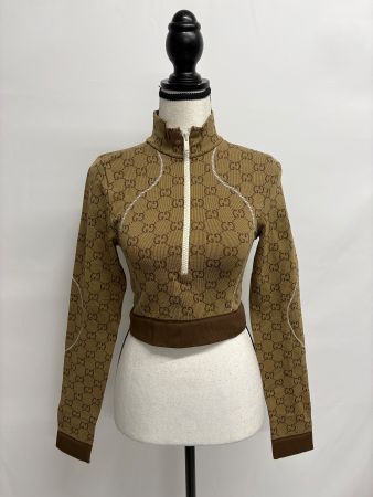 neues Gucci Oberteil Crop Top Gr. S half Zip braun Shirt