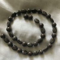 schöne "Obsidian" Perlen oval flach + Kugeln - 1 Strang