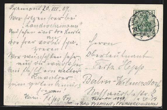 Cartoline postali: AK Bad Pyrmont, Pferderennbahn 1909 – Usato da Berlin venduto da bartko-reher 1