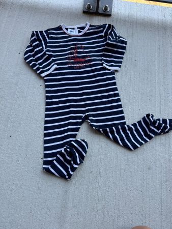 Schlafanzug Petit Bateau gestreift marine/weiss Grösse 86