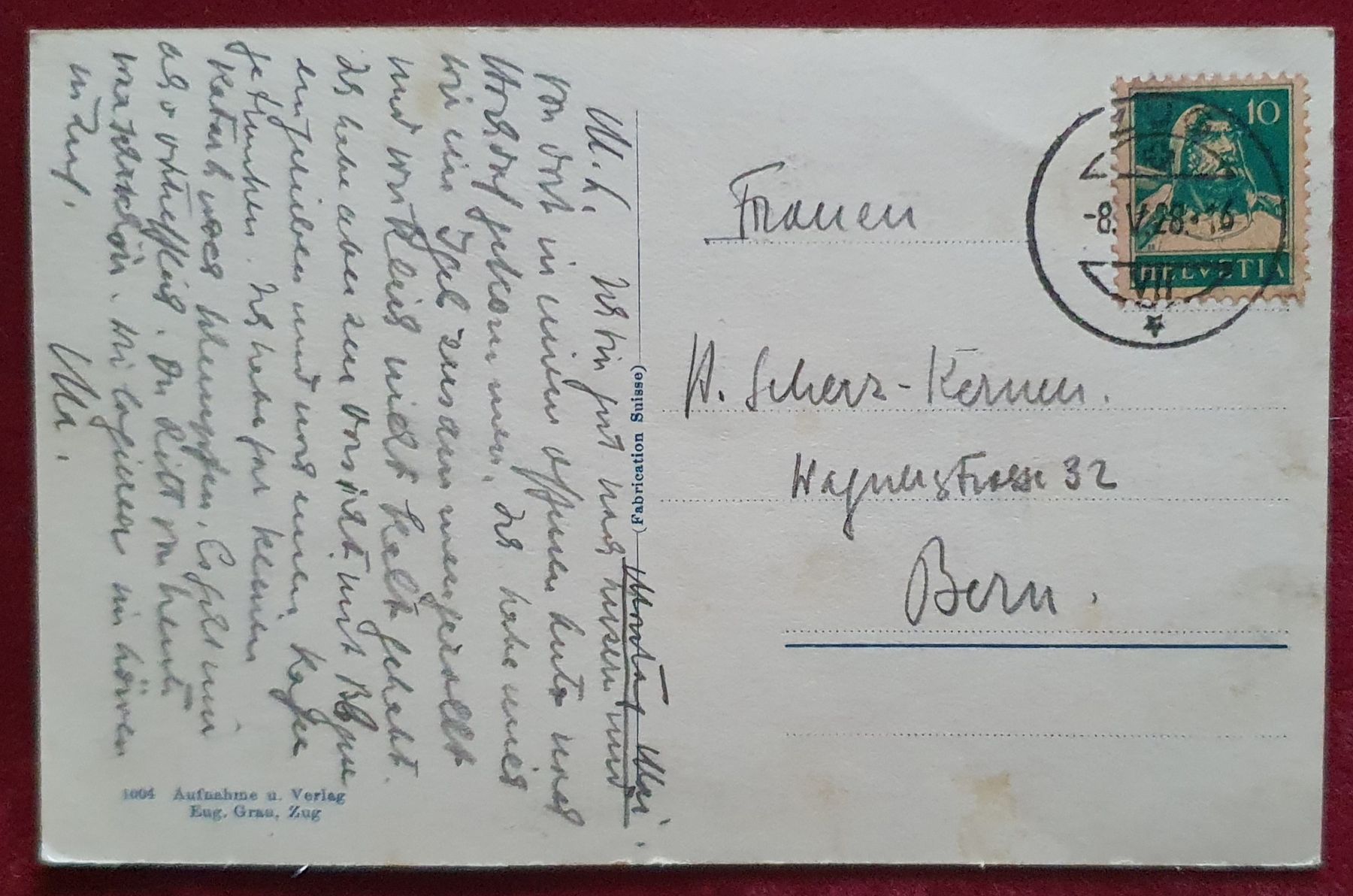 Ansichtskarten: Zug 1928 - Kolinplatz mit Neugasse – Gebraucht aus Kreuzlingen von Rschweiz1 1