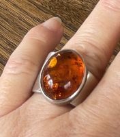 Ring Silber 925, Bernstein, Handarbeit , 4 Punzen