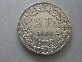 2 Fr.  1908  rare Auflage 0,20 Mio. Stück  -  ungereinigt  -