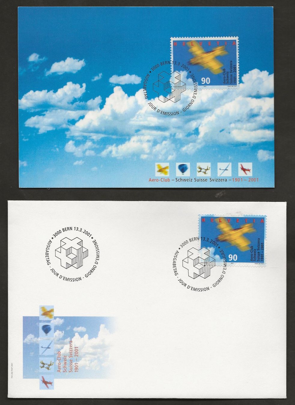 Tutti i francobolli: Schweiz FDC 2001 AERO Club Luftpost – Usato da Au ZH venduto da xelagreb01