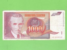 1000 Dinar Jugoslawien Banknote