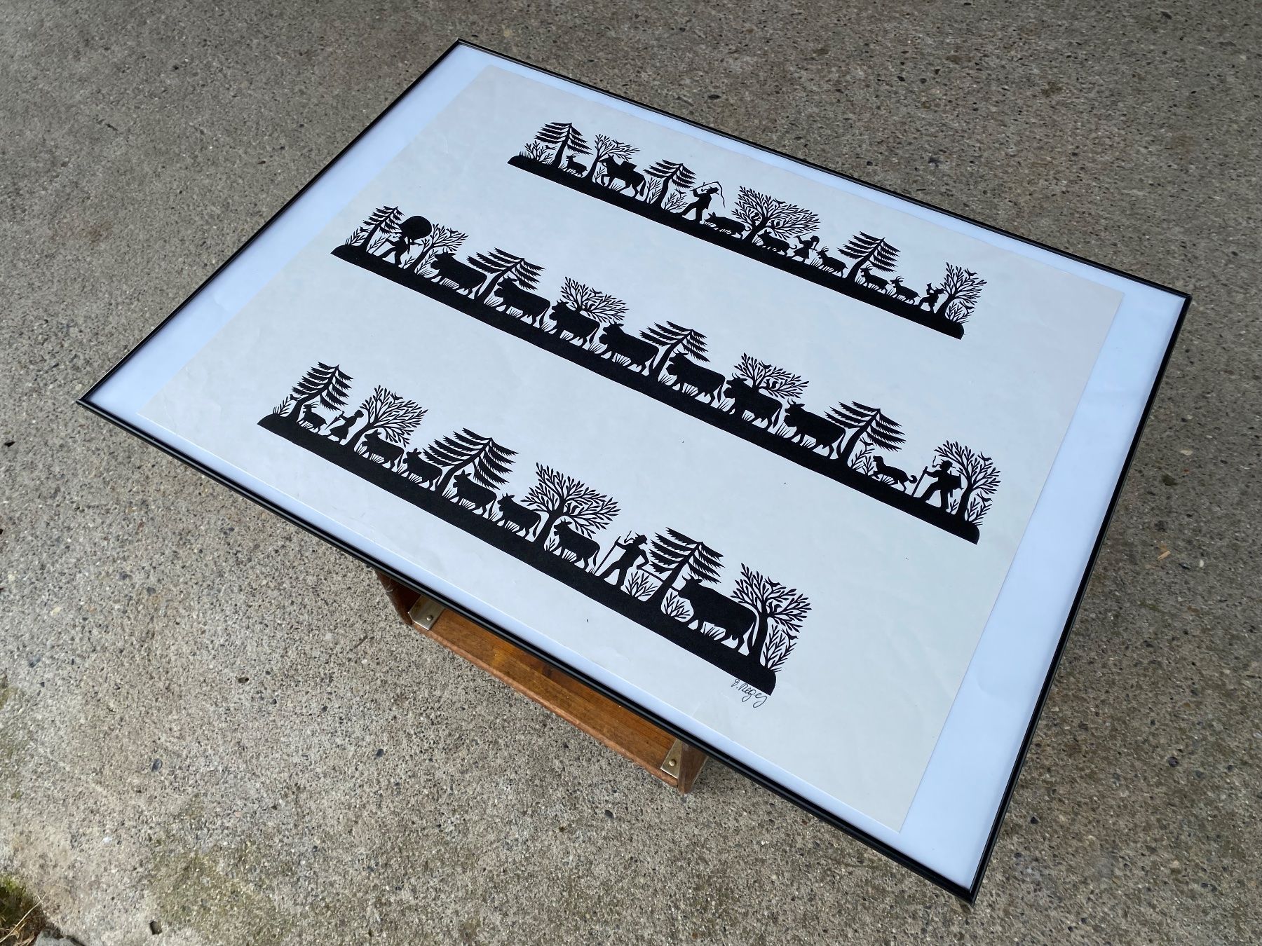 Campanacci mucche: schöne Scherenschnitt Lithographie von David Regez – Usato da Feldbach venduto da Fea1 4