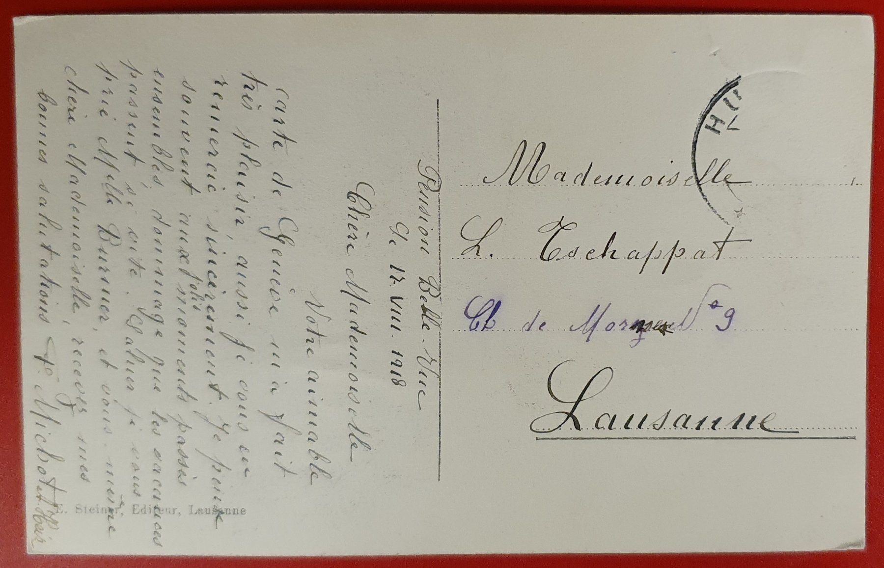 Cartoline postali: Huémoz 1918, Pension Belle-Vue – Usato da Kreuzlingen venduto da Rschweiz1 1