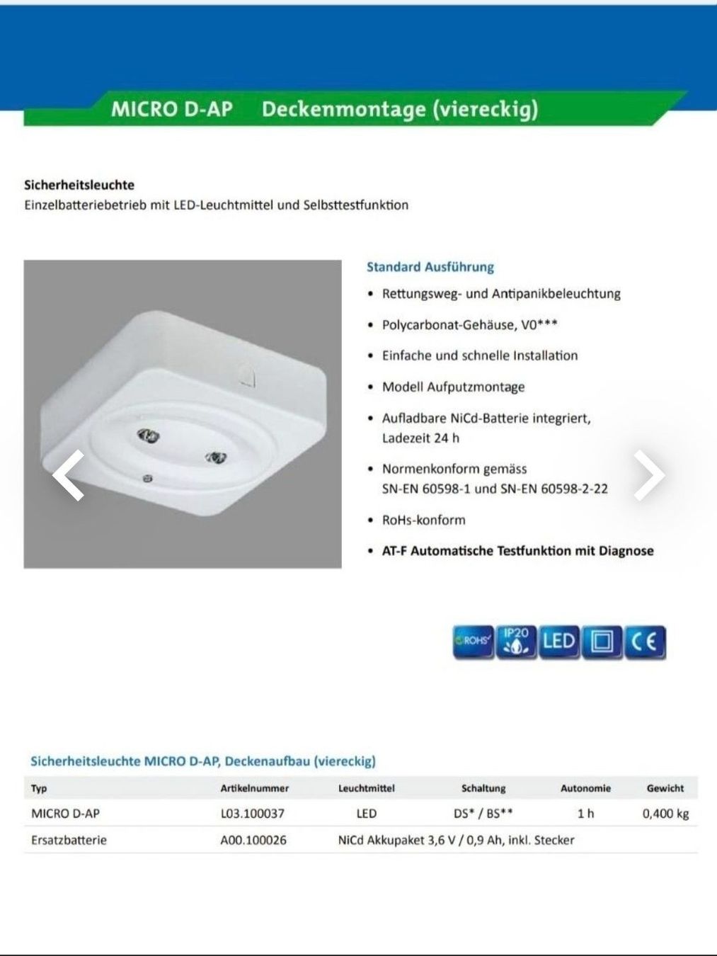Lampade: Sicherheitsleuchte MICRO AP Not LED OHNE Batterie/AK – Usato da Zürich venduto da eymen20 2