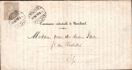 FALTBRIEF 1870 NEUCHÀTEL MIT SITZENDE HELVETIA 2 FRANCO WA10