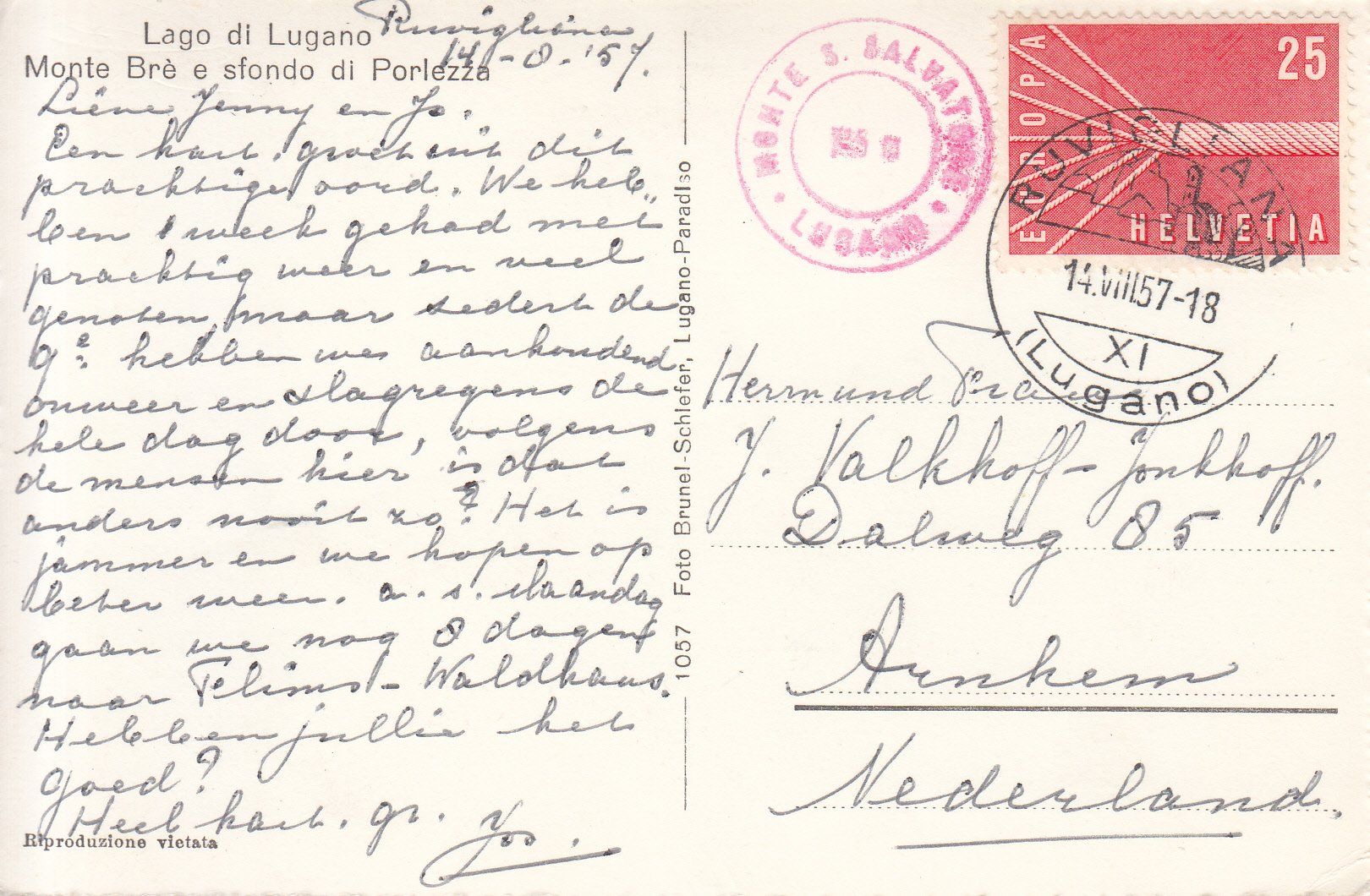 Ansichtskarten: Lago di Lugano 1957 – Gebraucht aus Bürglen TG von StampGraf 1