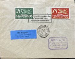 Briefumschlag mit Flugpostmarken und Stempel Yverdon 1927