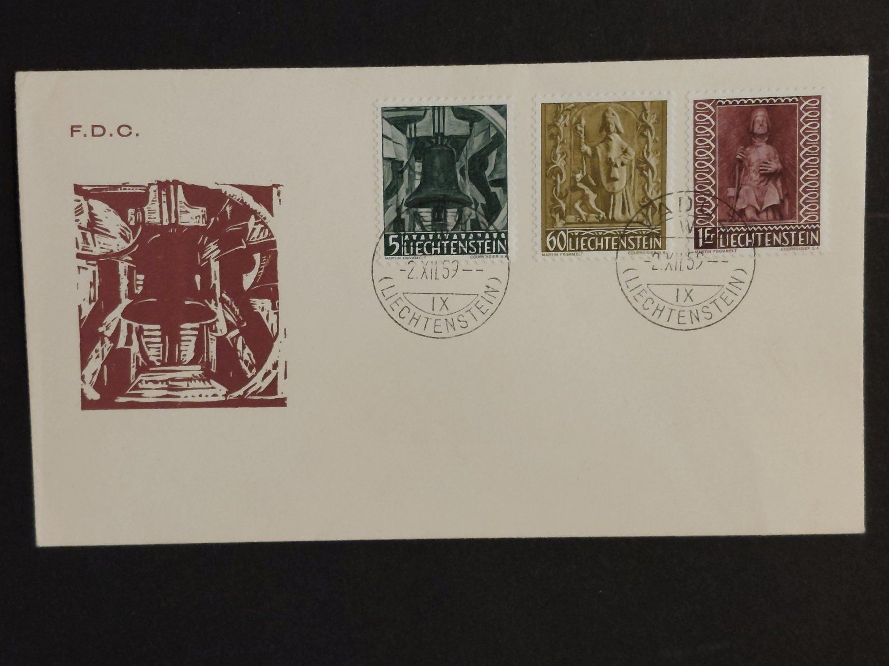 Tutti i francobolli: FL Liechtenstein FDC  02.XII.1959 Vaduz – Usato da Obfelden venduto da Funke2