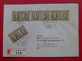 1943, W15 4 Blockausschnitte sauber auf Brief, günstig !