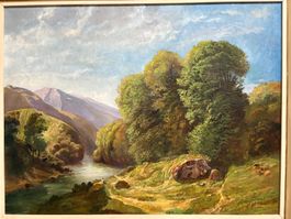 104cm breitx82.5cm hoch, Öl Gemälde hübsche Flusslandschaft