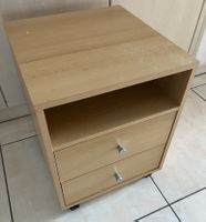 Mobiler Rollcontainer / Nachttisch aus Holz mit 2 Schubladen
