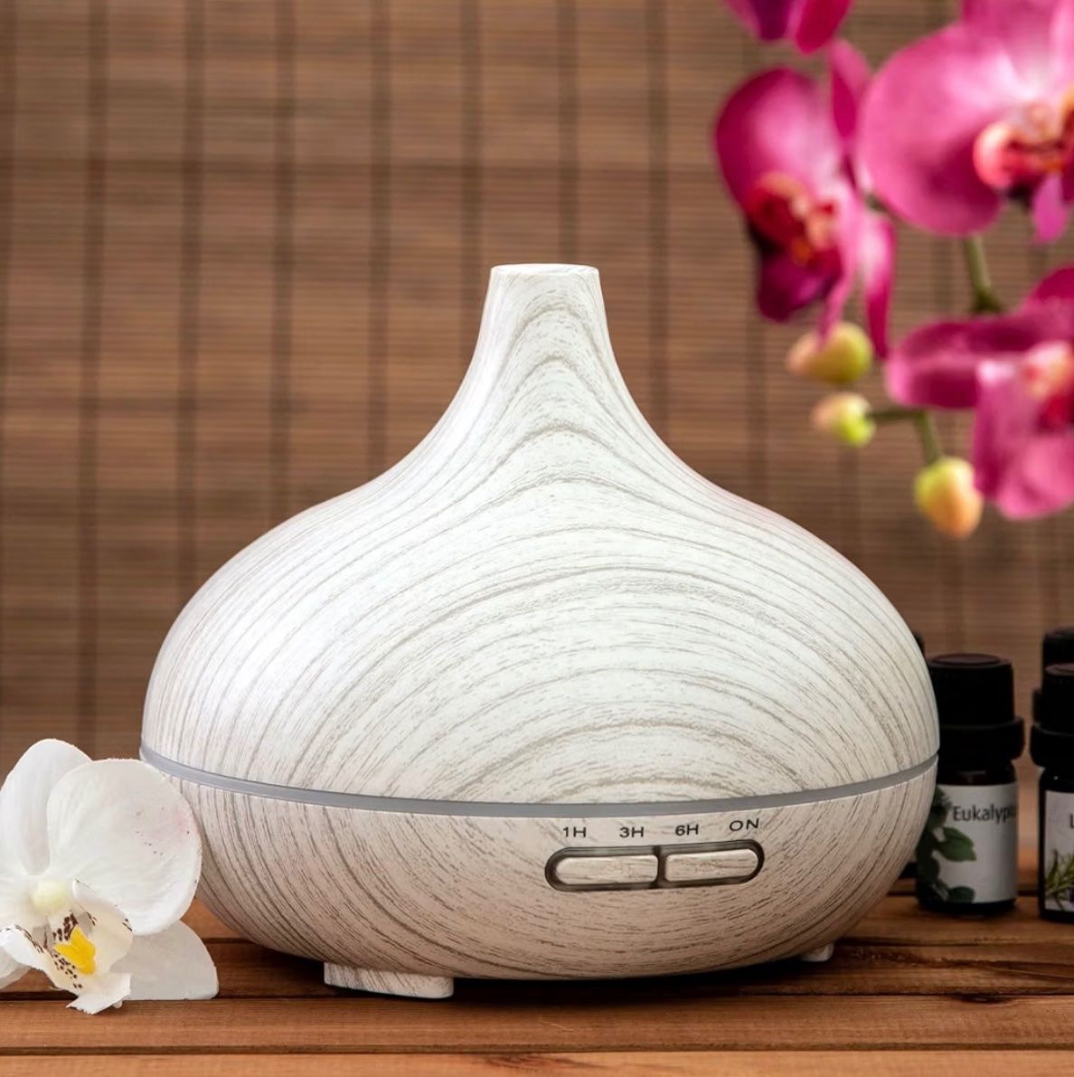 Duftöldiffusoren: Aroma Diffuser 300ml mit LED Licht Holzoptik grau – Neu und originalverpackt aus Basel von Seifehuesli 6