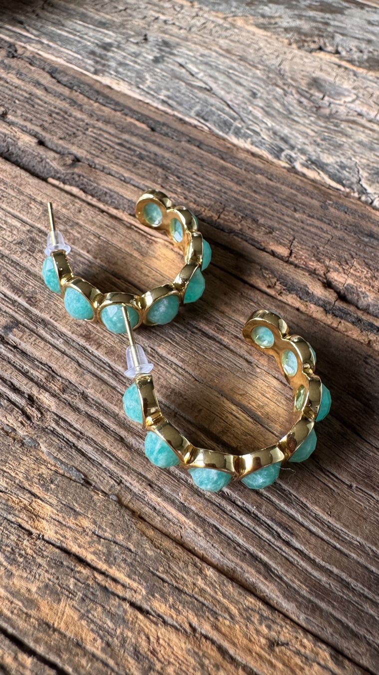 Orecchini pendenti & Orecchini a lobo: Wunderschöne Amazonit Creolen vergoldet – Nuovo e nell'imballaggio originale da Rombach venduto da Ivreajewels 4