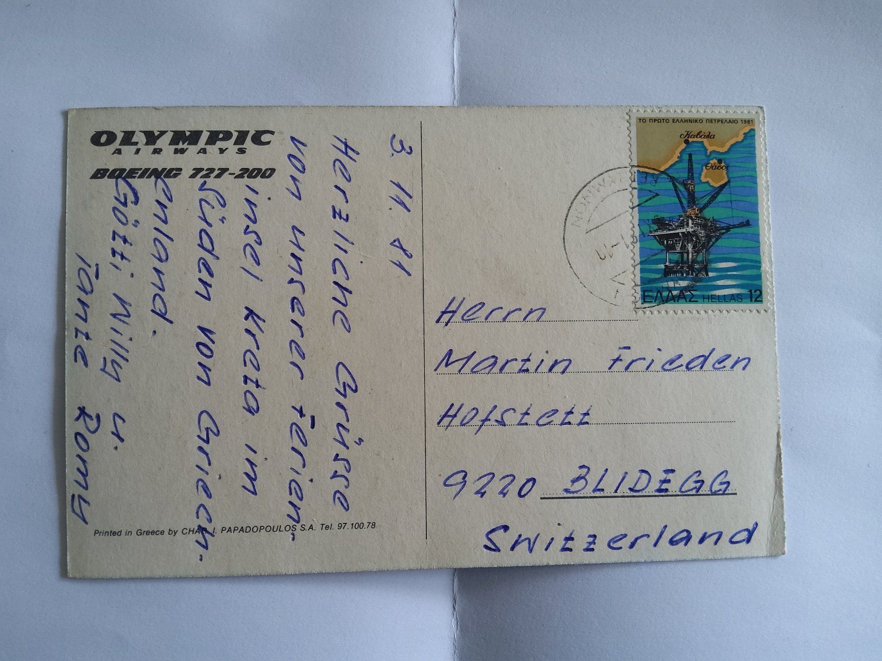 Cartoline postali: Olympic Boeing 727-200 – Usato da Bischofszell venduto da Joachim-115 1