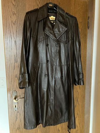Leder Trenchcoat / Langer Ledermantel, Farbe Braun, Gr.50/52
