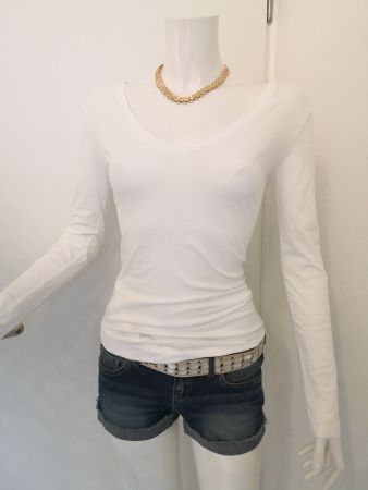 🤩MANGO LANGARM T-SHIRT WEISS MIT V-SCHNITT