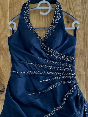 Abendkleid mit Pailletten Gr. 36 dunkelblau
