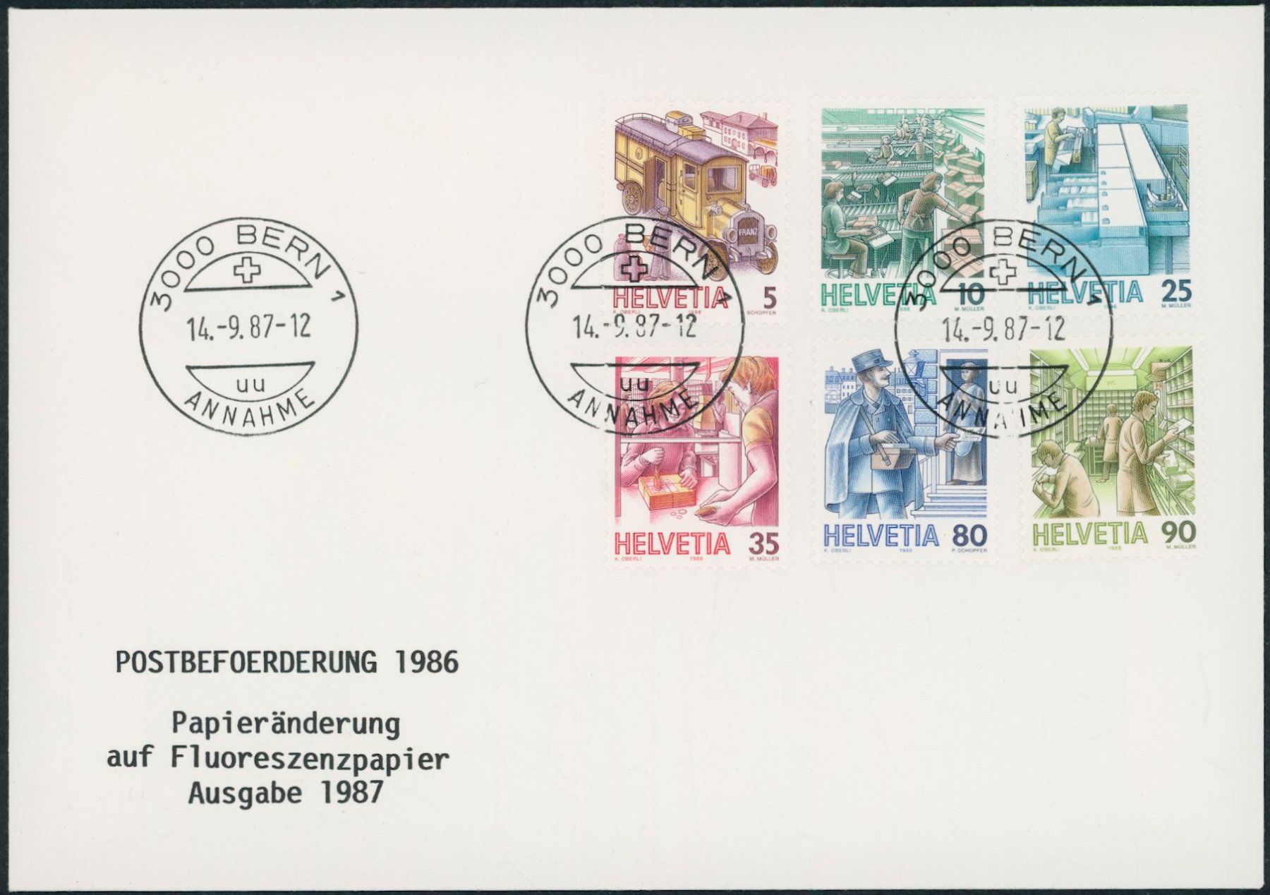 Tutti i francobolli: 1987 - Postbeförderung - Brief - Fluor Papier – Usato da Schindellegi venduto da leecollect
