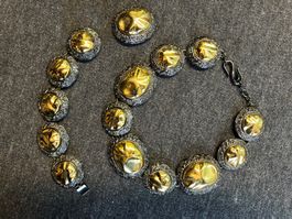 Schmuckset Halskette Armband Brosche goldfarben antik