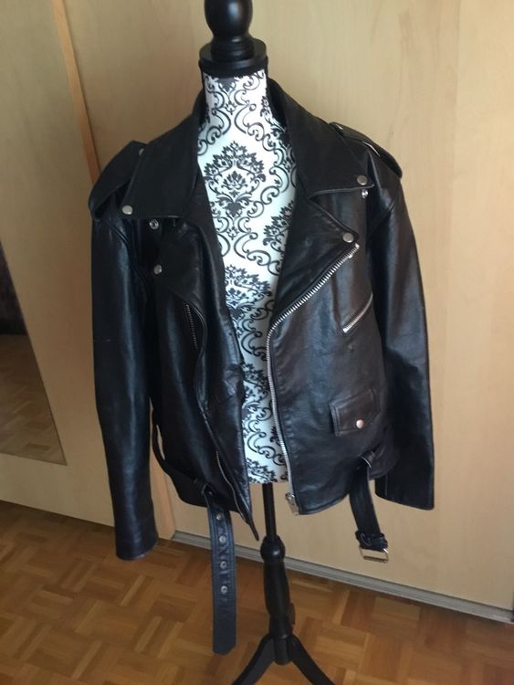 80er Style Lederjacke Im Brando Look - Echtleder Biker Jacke Mit Innenfutter