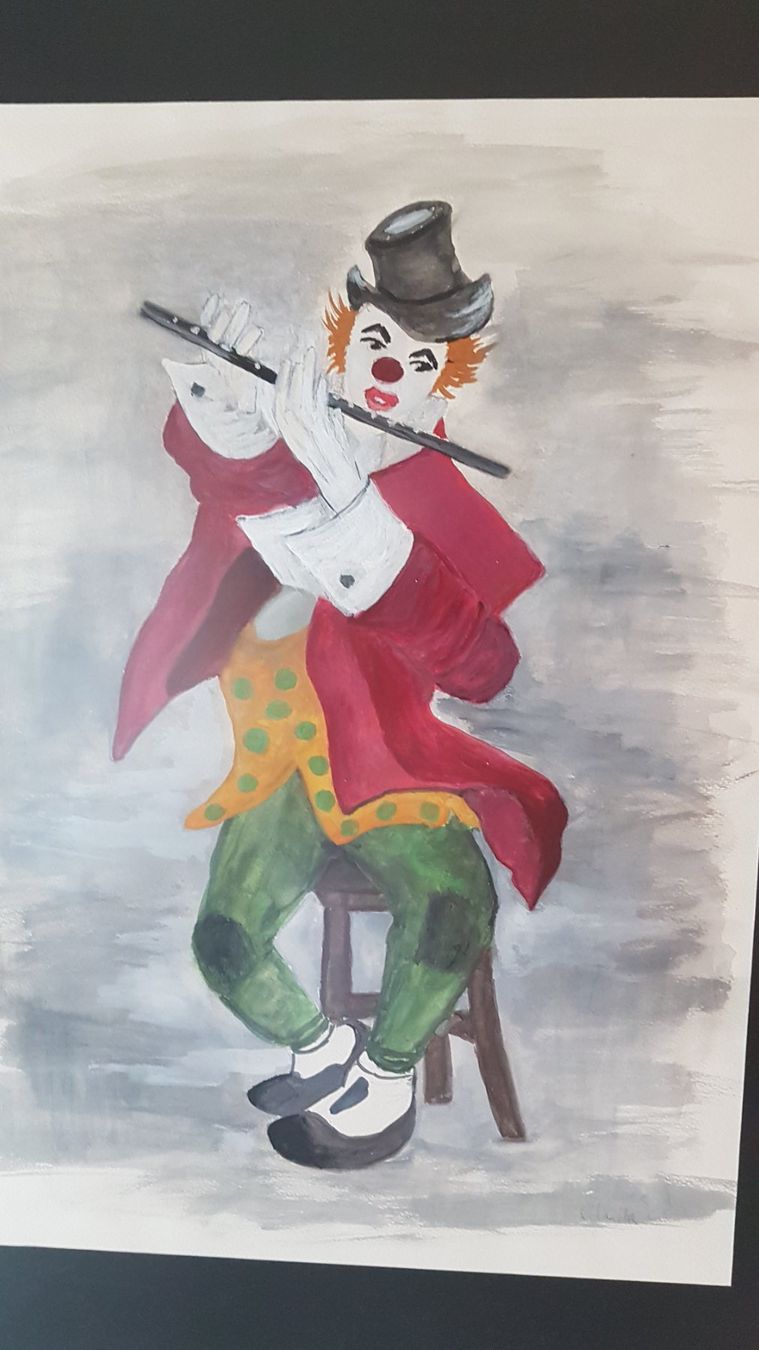 Dipinti: Wunderschönes Aquarell "Clown mit Flöte" – Usato da Glattbrugg venduto da casabelavista 5