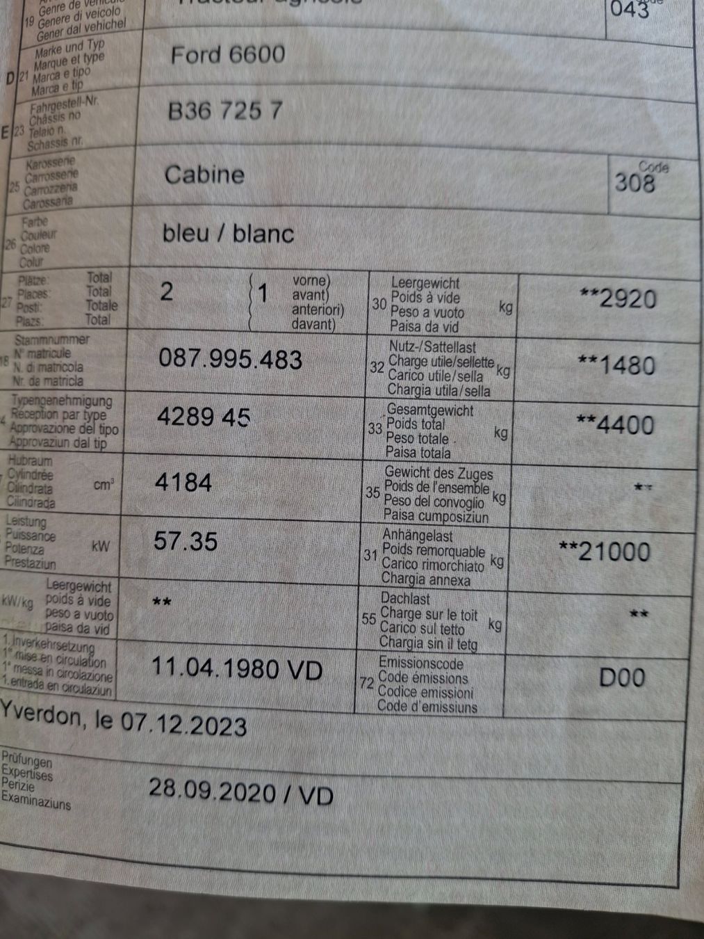 Ford Trattori: FORD 6600 1980 MIT AUSWEIS – Usato da La brillaz venduto da Olditrak 7
