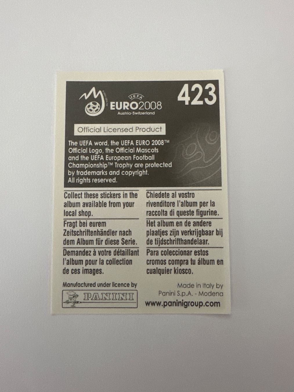 Panini Cartes à collectionner: Panini UEFA EM 2008 Sticker - Nr. 423 – D'occasion à Sulz AG par DealWerk 1
