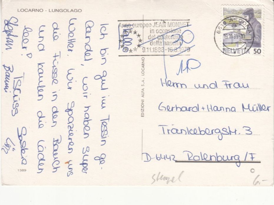 Cartoline postali: Locarno 1988 – Usato da Bürglen TG venduto da StampGraf 1
