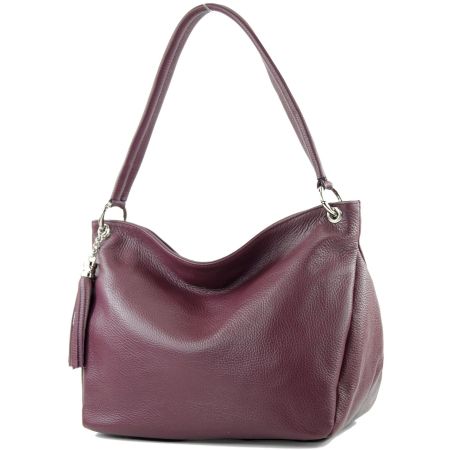 Bordeauxviolette Schultertasche aus Leder