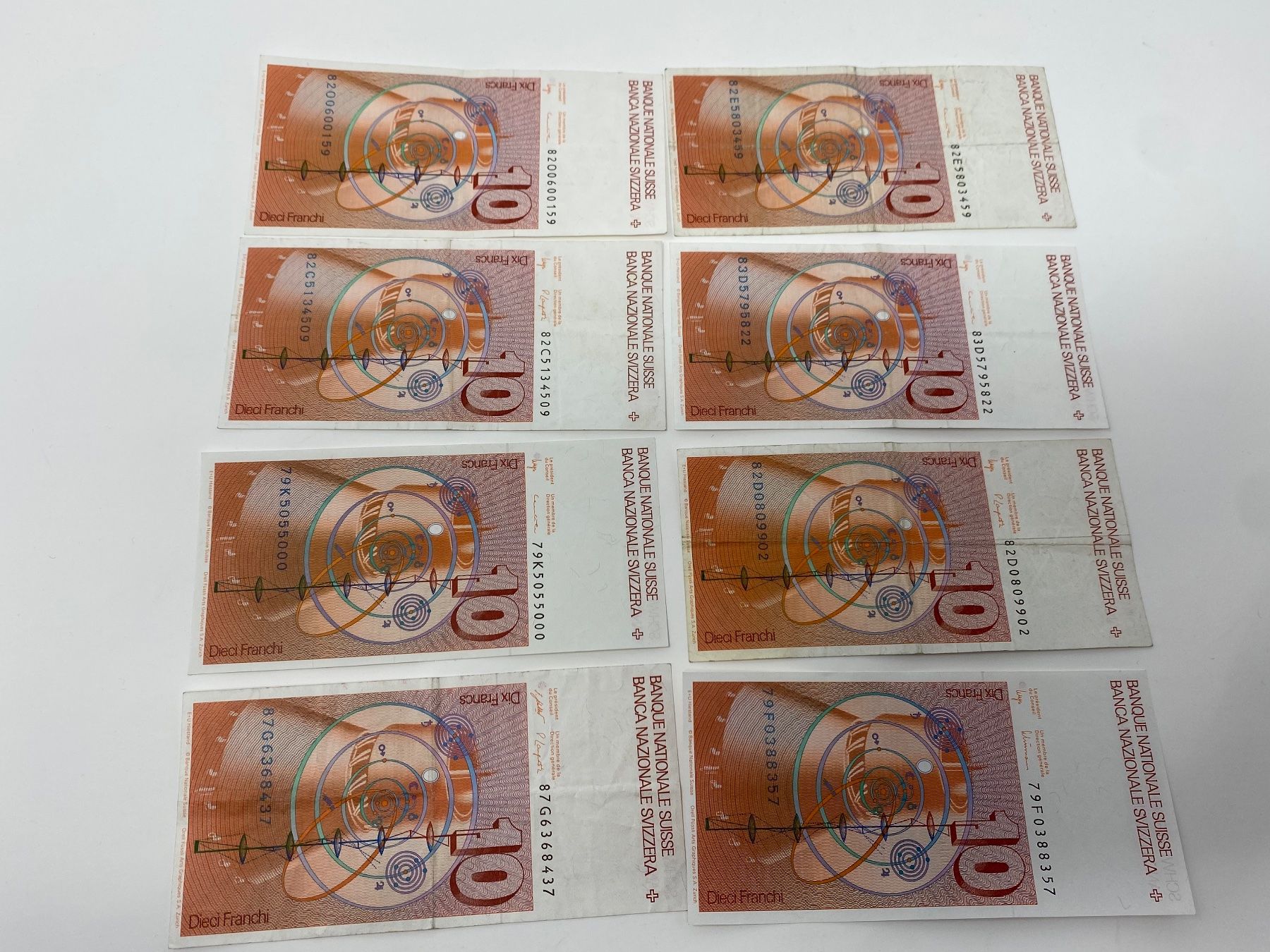 Banknoten: 8 Schweizer 10 er Note / Banknote alte Serie 10er CHF – Gebraucht aus Ballwil von ClassicGallery 2