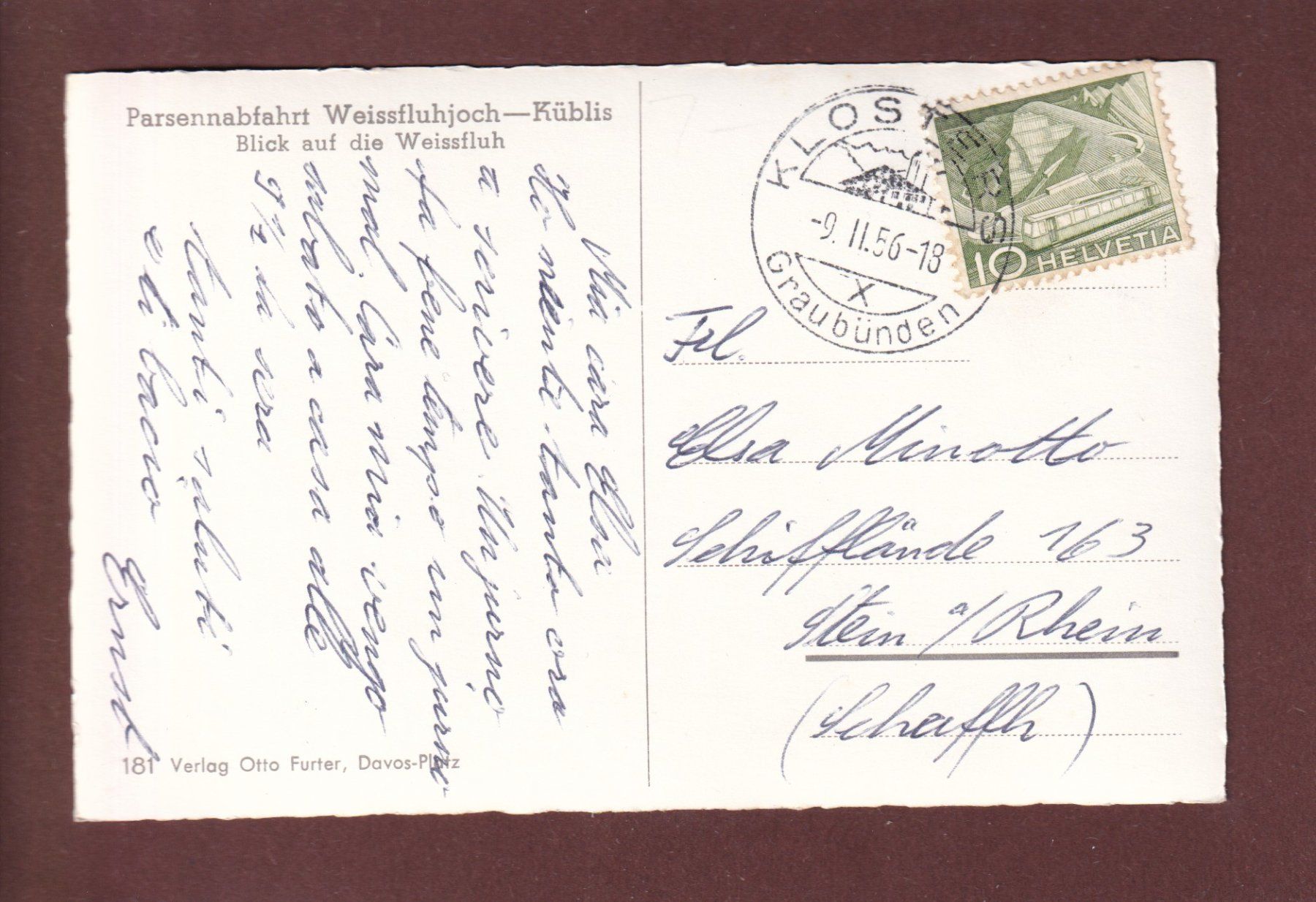 Cartoline postali: WEISSFLUH - 1956 – Usato da Pully venduto da nicecards 1