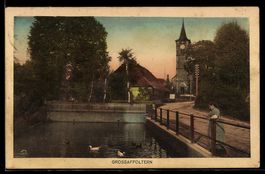 AK Grossaffoltern, Ortspartie mit Kirche und Brücke