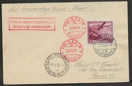 Flugpost Schweiz 1934 Sonderflug Zürich Neapel ab Vaduz