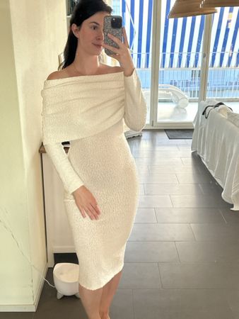 Damen Strickkleid H&M Off-Shoulder Creme Grösse XS neu