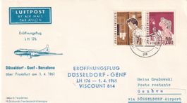 Erstflug Lufthansa Düsseldorf - Genf 1961, nur 200 Stk. !