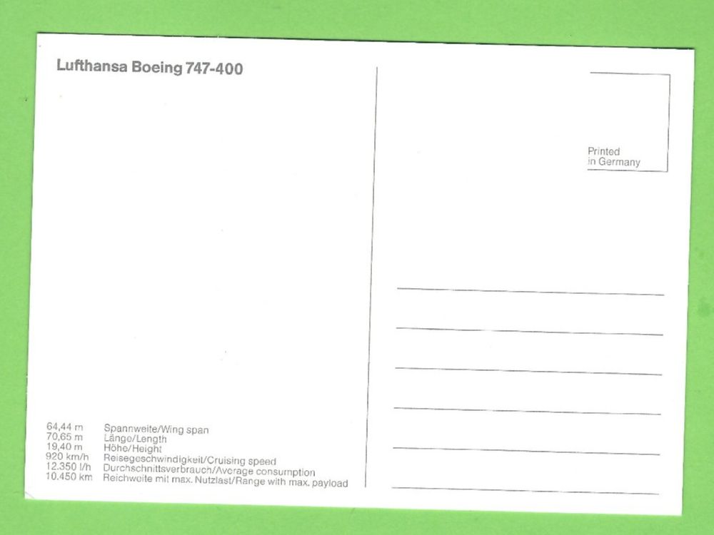 Cartoline postali: Lufthansa Boeing 747-400 – Usato da Zürich venduto da t24_de 1