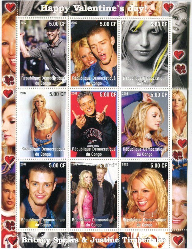 Alle Briefmarken: Block "Britney Spears & Justin Timberlake". Kongo – Neu und originalverpackt aus Basel von Butsch5