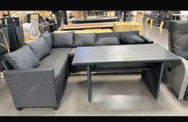 Gartenlounge Polyrattan Ecke Tisch grau 