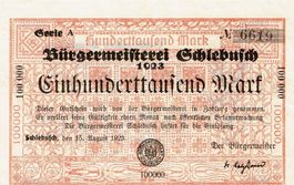 Schlebusch 100000 Mark Serie A 15.08.1923 VZ-VZ+
