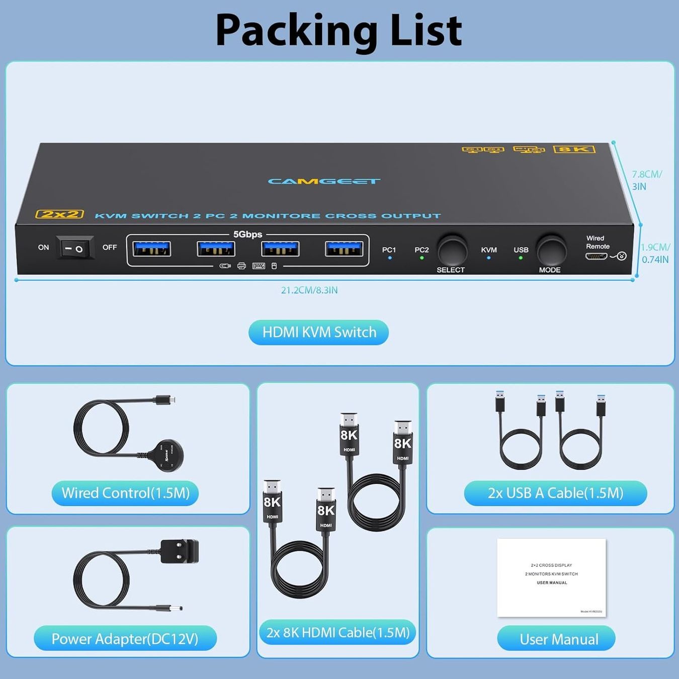 Hub & Switch: KVM Switch 2 PC 2 Monitore 8K HDMI USB – Nuovo e nell'imballaggio originale da Suhr venduto da TradeMasters 8