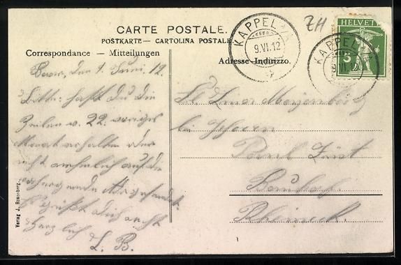 Cartoline postali: AK Kappel /ZH, Kloster mit Kirche, 1912 – Usato da Berlin venduto da bartko-reher 1