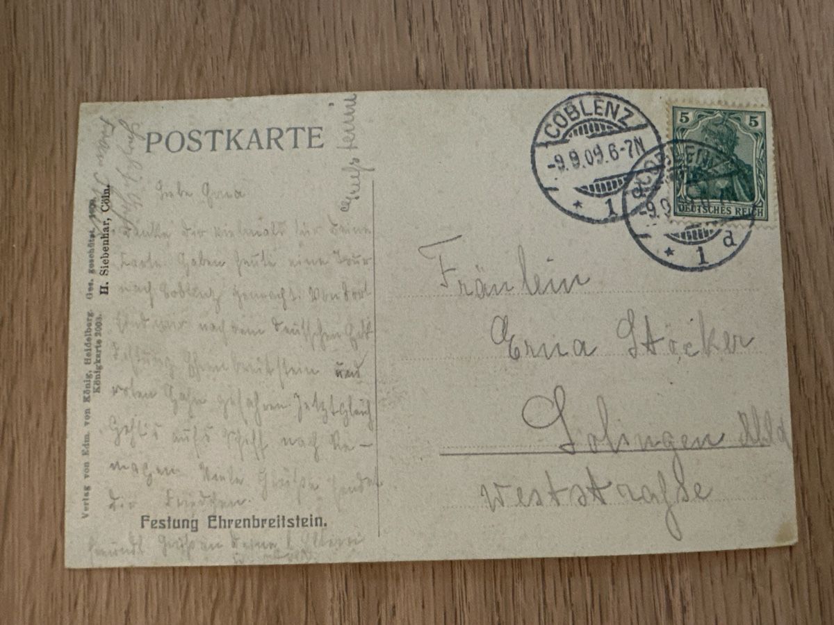 Ansichtskarten: Antike Ansichtskarte Koblenz, Festung Ehrenbreitstein, Dampf – Gebraucht aus Hünenberg von cmu_7rp6 1